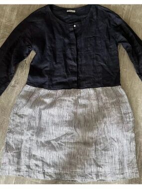 Rosso35 Navy and White Striped Linen Midi Dress women’s 10